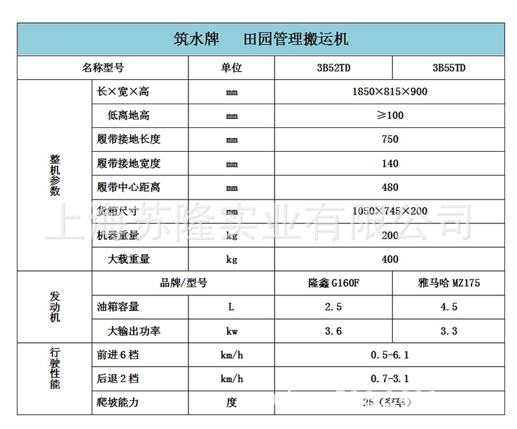 筑水3B55TD履带式搬运机参数